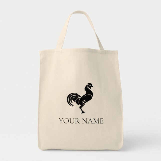 Modern Black Rooster Logo Tote Bag (Front)