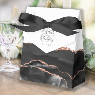 Modern Black Rose Gold Agate Geode Favour Box