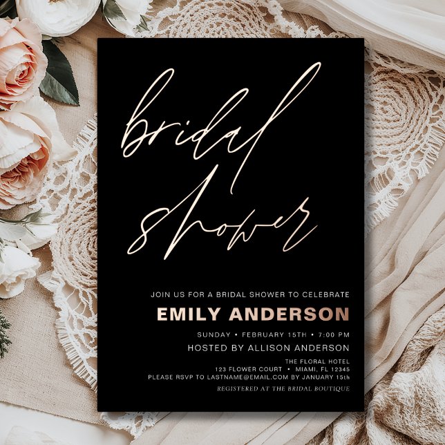 Modern Black Rose Gold Bridal Shower Chic (Creator Uploaded)