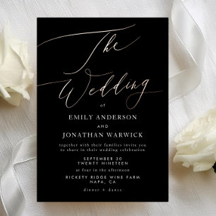 Modern Black Rose Gold Calligraphy Wedding