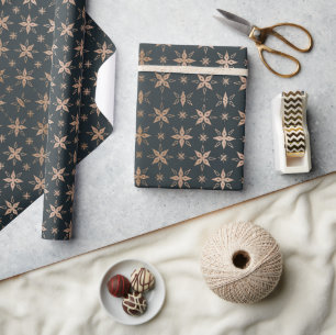 Modern Black & Rose Gold Christmas Snowflakes Wrapping Paper