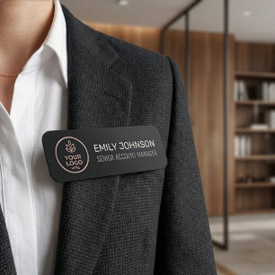 Modern Black Rose Gold Custom Business Logo Employ Name Tag