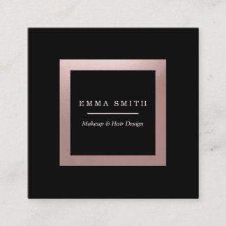 Modern Black Rose Gold Frame Professional Square Business Card