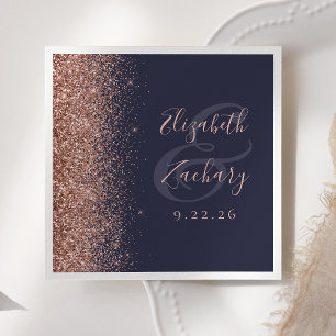 Modern Black Rose Gold Glitter Edge Wedding Napkin