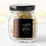 Modern Black Rose Gold Glitter Edge Wedding Square Sticker<br><div class="desc">This elegant modern wedding sticker features a faux rose gold glitter design on the left edge. Easily customise the rose coloured text on a black background,  with the names of the bride and groom in handwriting calligraphy over a large grey ampersand.</div>