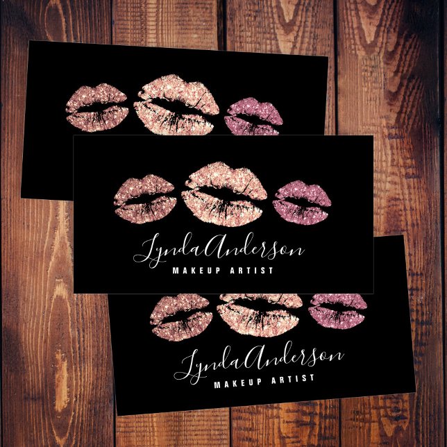 Modern black & rose gold glitter makeup artist business card (Creator Uploaded)