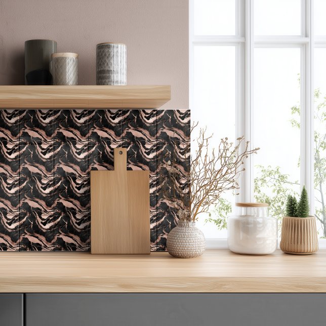 Modern Black Rose Gold Marble Pattern Tile (Creator Uploaded)