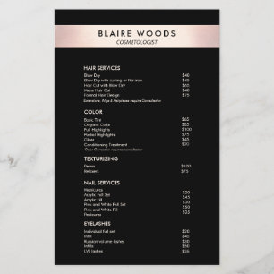 Modern Black Rose Gold Price List Menu