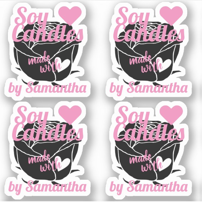 Modern Black Rose Made with Heart Pink Soy Candles (Front)