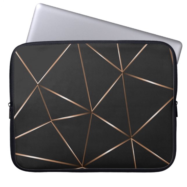 Modern Black-Rosegold Polygonal Shapes Texture Laptop Sleeve (Front)
