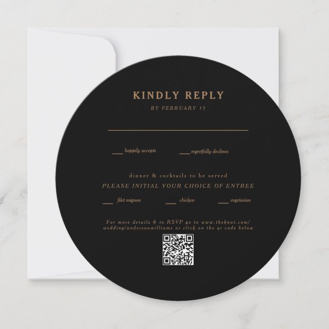  Modern Black Round Wedding QR Code RSVP (Front)