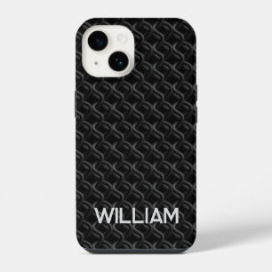 Modern Black Rubber Lattice with Name iPhone 14 Case