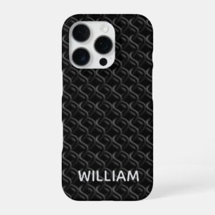 Modern Black Rubber Lattice with Name iPhone 16 Pro Case