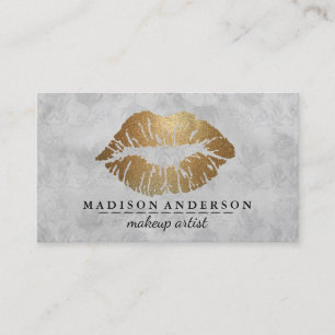 Modern Black Salon Gold Lips Makeup Artis Business Business Card