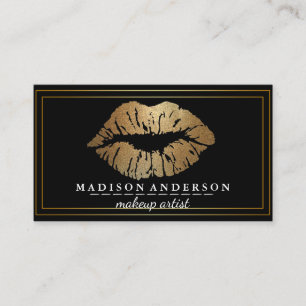 Modern Black Salon Gold Lips Makeup Artis Business Business Card