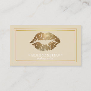 Modern Black Salon Gold Lips Makeup Artis Business Card