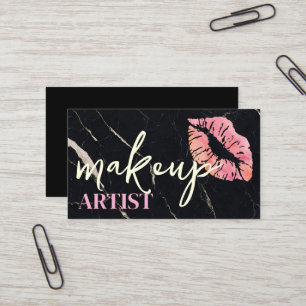 Modern Black Salon Red Lips Makeup Artist Business Card