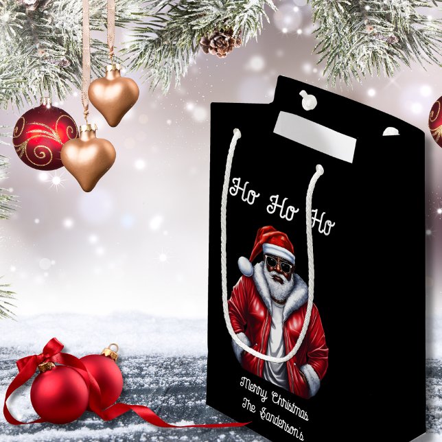 Modern Black Santa Cool African American Christmas Small Gift Bag (Creator Uploaded)