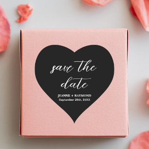 Modern Black Save the date Wedding Announcement  Heart Sticker