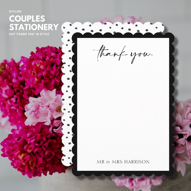 Modern Black Scallop Edge Wedding Thank You Card (Creator Uploaded)