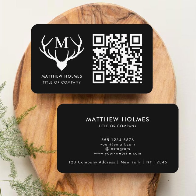 Modern Black Scannable QR Code Monogram Unique Business Card (Modern Black Scannable QR Code Monogram Unique Business Card)