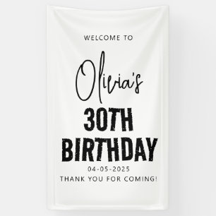 Modern Black Script 30th Birthday Chic & Minimalis Banner