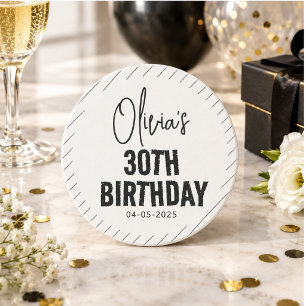 Modern Black Script 30th Birthday Chic & Minimalis Coaster
