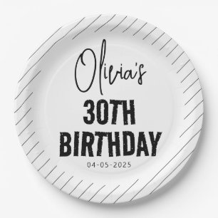 Modern Black Script 30th Birthday Chic & Minimalis Paper Plate