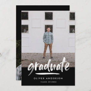 Modern black script 3 photo stylish graduation invitation