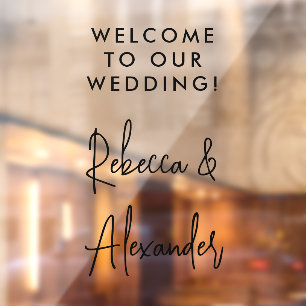 Modern Black Script Couples Names Wedding Welcome