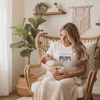 Modern Black Script Established Mum Custom Name T-Shirt
