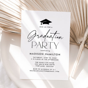 Modern Black Script Graduation Party Invitation
