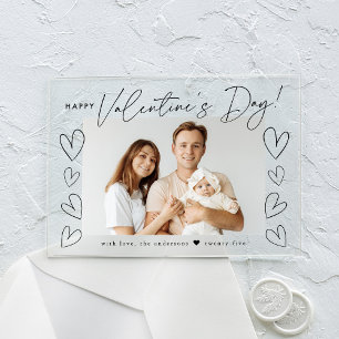 Modern Black Script Happy Valentine's Day Photo Acrylic Invitations