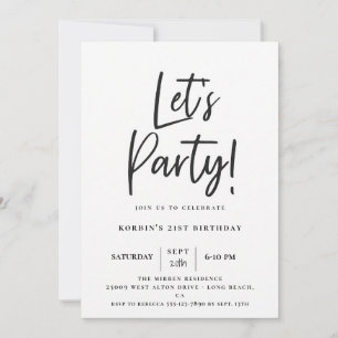 Modern Black Script Let's Party Birthday Invitation