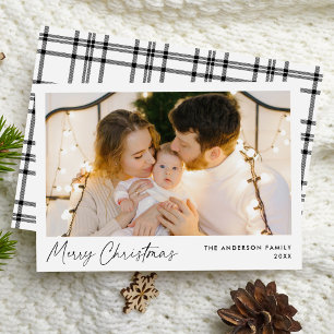 Modern Black Script Merry Christmas Photo Holiday Card