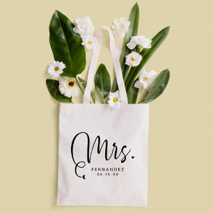 Modern Black Script Mrs Custom Wedding Newlywed Tote Bag