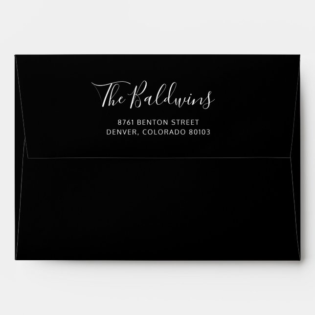 Modern Black Script Name Return Address Envelope (Back (Top Flap))