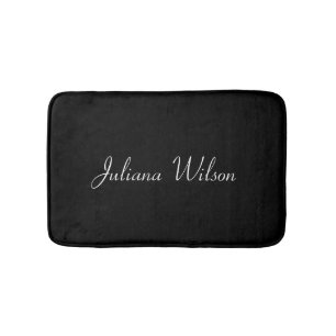 Modern Black Script Name Trendy Monogram  Bath Mat