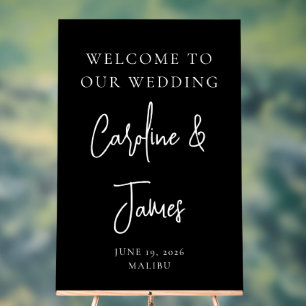 Modern Black Script Names Wedding Welcome Acrylic Sign