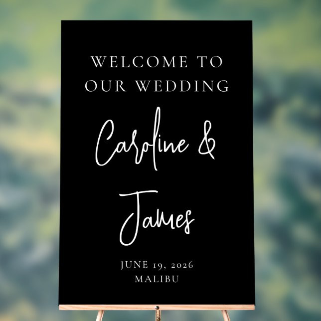 Modern Black Script Names Wedding Welcome Acrylic Sign (Neutral)