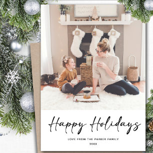 Modern Black Script on Beige Minimalist Photo Holiday Card