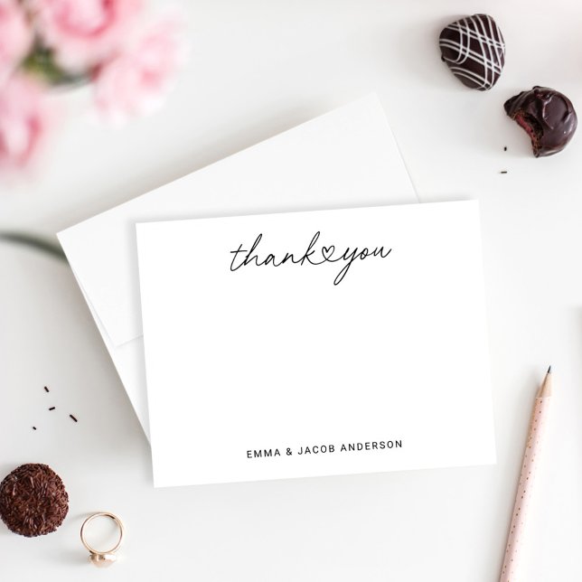 Modern Black Script Personalised Wedding Monogram Thank You Card (Creator Uploaded)