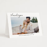 Modern Black Script Personalised Wedding Photo Thank You Card<br><div class="desc">Folded horizontal wedding thank you photo cards feature modern and minimal black script "Thank You" text with cute heart accent. Personalise the front with a favourite photo of the bride and groom, as well as a simple sans serif monogram of the couple's names. The inside of the card includes a...</div>