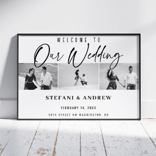 Modern Black Script  Photo Elegant Wedding Poster