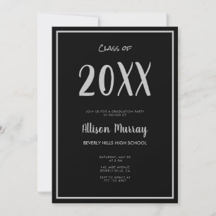Modern Black Script Photo Graduation Invitation