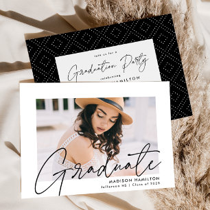 Modern Black Script Photo Graduation Party Invitation