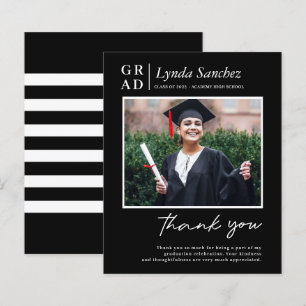Modern Black Script Photo Graduation Thank You Car