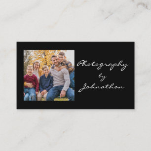 Modern Black Script Photo Photography Business Card