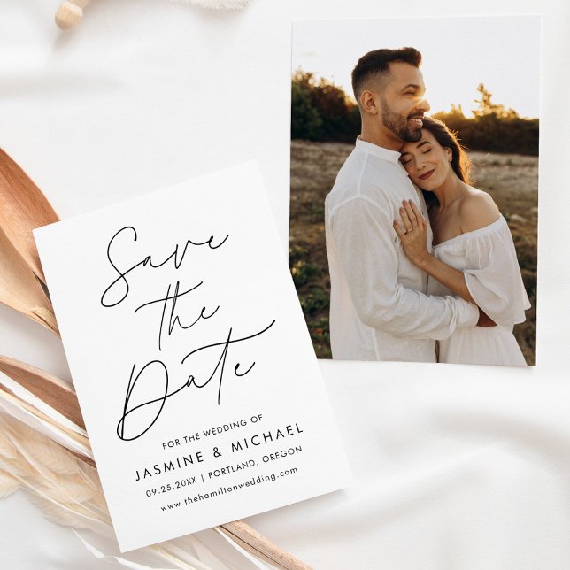 Modern Black Script Photo Save The Date (Creator Uploaded)