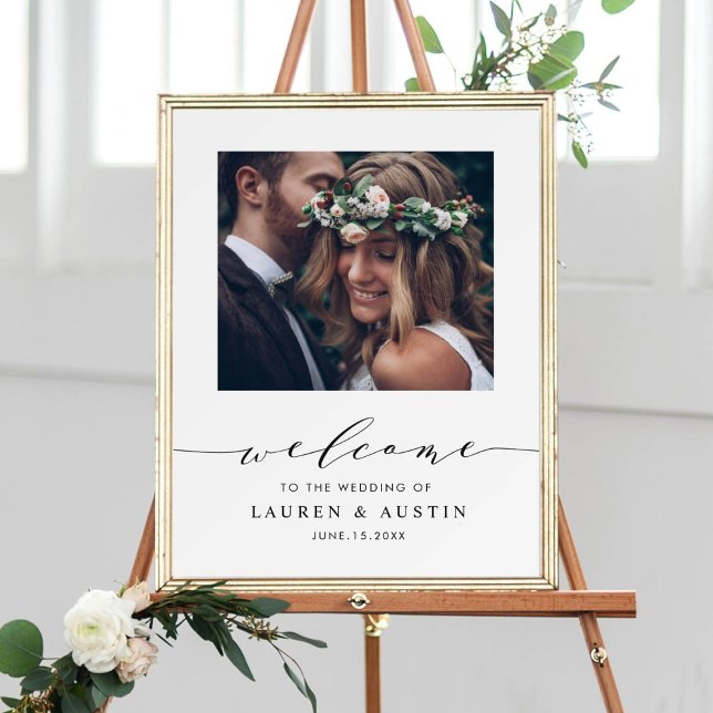 Modern Black Script Photo Wedding Welcome Sign (Creator Uploaded)